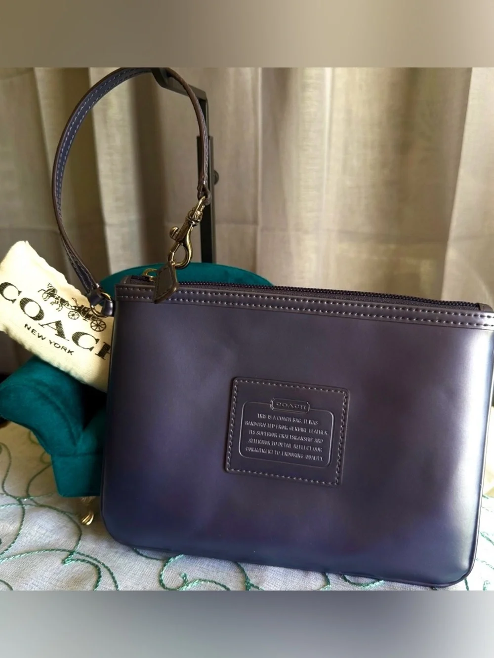 Coach Large Wristlet/Clutch with Creed Patch on Exterior in Metallic Steel Grey